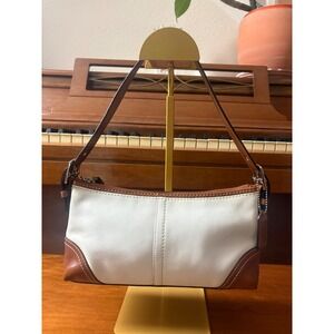 Coach Hampton Baguette Leather Shoulder Bag Cream Brown Y2K EUC